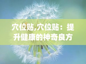 穴位贴,穴位贴：提升健康的神奇良方