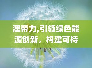 澳帝力,引领绿色能源创新，构建可持续未来