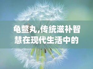 龟鳖丸,传统滋补智慧在现代生活中的应用与价值