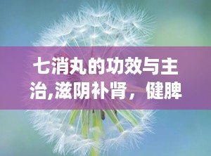 七消丸的功效与主治,滋阴补肾，健脾利湿，调经消肿的中医良药