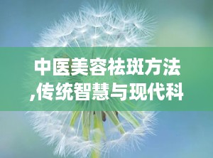 中医美容祛斑方法,传统智慧与现代科技的完美融合