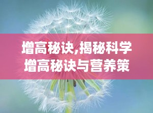 增高秘诀,揭秘科学增高秘诀与营养策略”