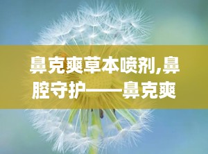 鼻克爽草本喷剂,鼻腔守护——鼻克爽喷剂，绿色护理新选择”