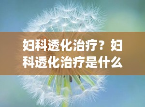 妇科透化治疗？妇科透化治疗是什么