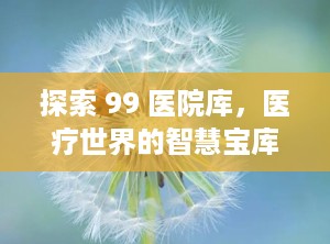探索 99 医院库，医疗世界的智慧宝库（99医院库是什么网站）