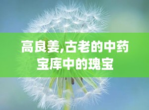 高良姜,古老的中药宝库中的瑰宝