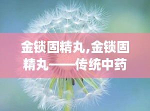 金锁固精丸,金锁固精丸——传统中药在现代生活中的应用