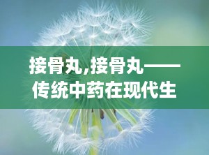 接骨丸,接骨丸——传统中药在现代生活中的应用与价值