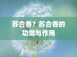 苏合香？苏合香的功效与作用