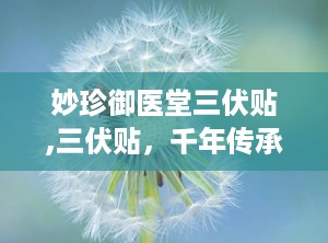妙珍御医堂三伏贴,三伏贴，千年传承的秘方
