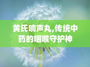 黄氏响声丸,传统中药的咽喉守护神