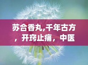 苏合香丸,千年古方，开窍止痛，中医瑰宝的现代应用