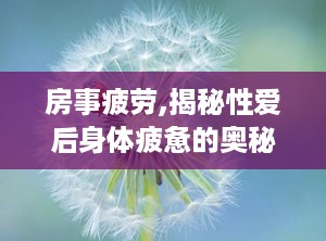 房事疲劳,揭秘性爱后身体疲惫的奥秘与应对策略