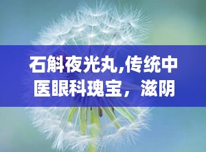 石斛夜光丸,传统中医眼科瑰宝，滋阴补肾，清肝明目