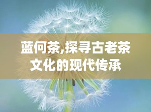 蓝何茶,探寻古老茶文化的现代传承