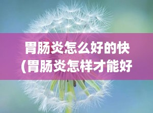 胃肠炎怎么好的快(胃肠炎怎样才能好)
